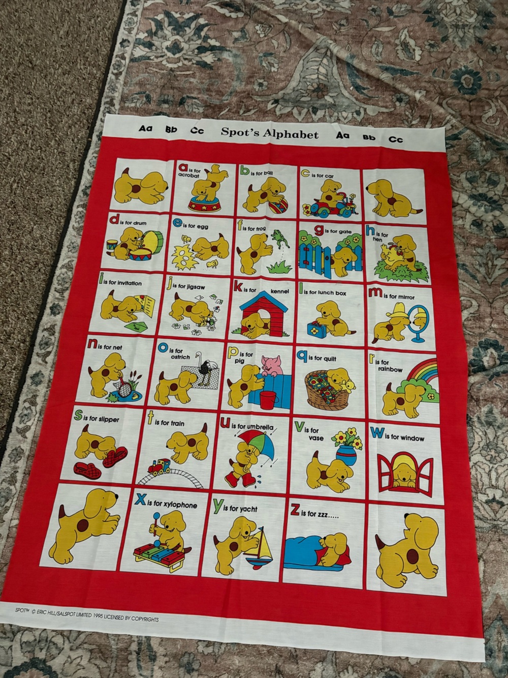 Vintage Spot the Dog Alphabet ABC Fabric Panel 1995 Eric Hill